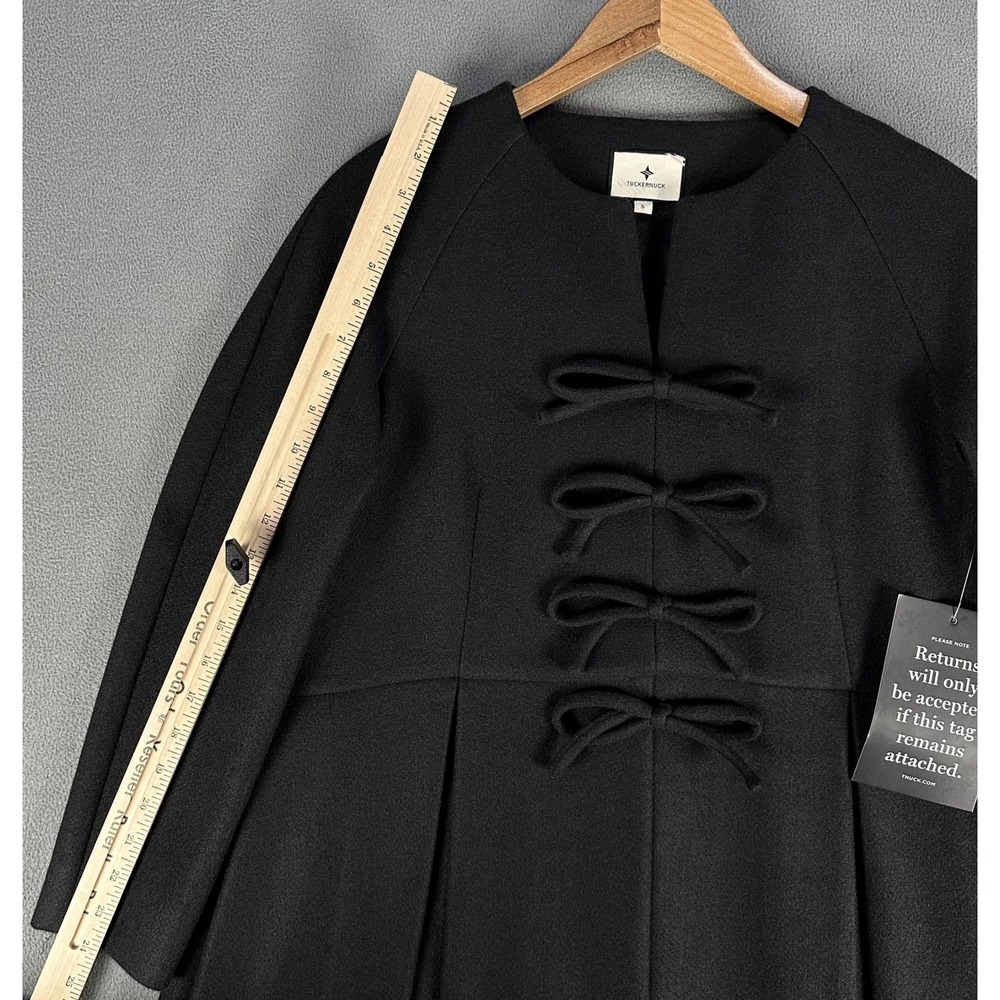 Tuckernuck Dress Womens Small Black Blair Bow Coat Pleated A Line Minimalist - Picture 5 of 8